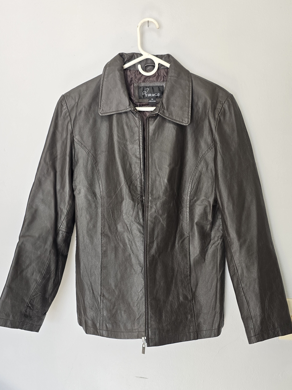 Black Leather Zip-Front Jacket